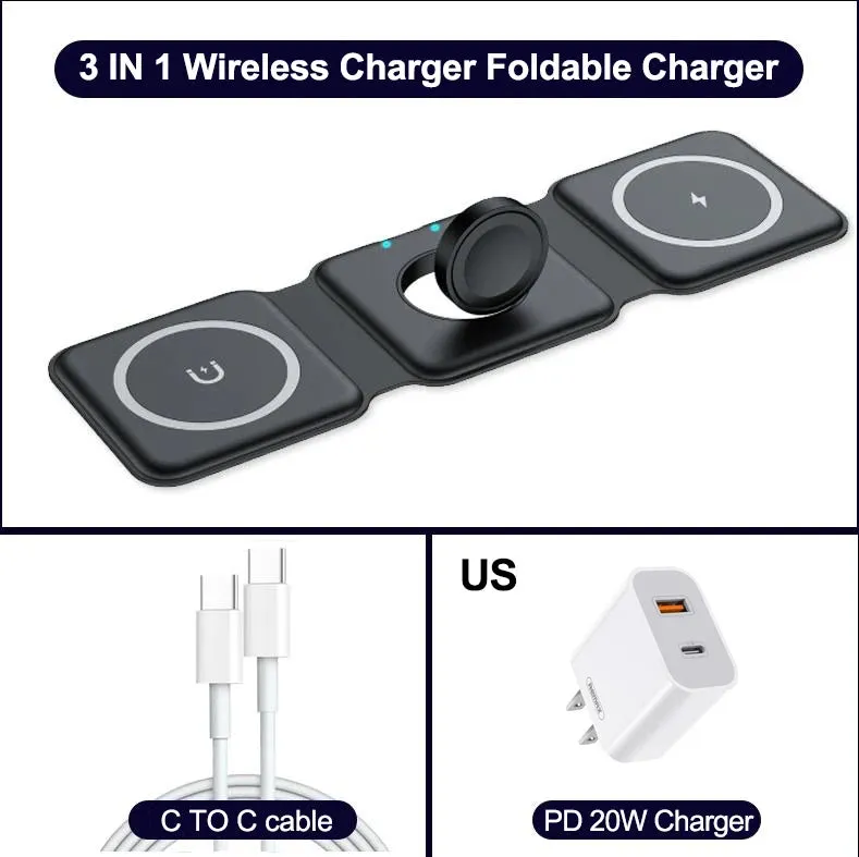 15W Magnetic Wireless Charger for Iphone 13 12 11 XR 8 Apple Airpods Pro iWatch Portable Foldable Fast Charging Dock 3 in 1