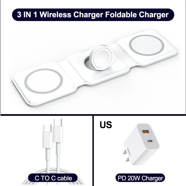 15W Magnetic Wireless Charger for Iphone 13 12 11 XR 8 Apple Airpods Pro iWatch Portable Foldable Fast Charging Dock 3 in 1