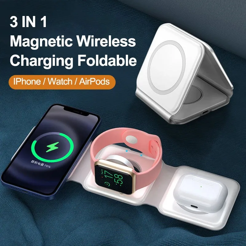 15W Magnetic Wireless Charger for Iphone 13 12 11 XR 8 Apple Airpods Pro iWatch Portable Foldable Fast Charging Dock 3 in 1
