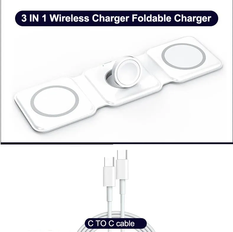 15W Magnetic Wireless Charger for Iphone 13 12 11 XR 8 Apple Airpods Pro iWatch Portable Foldable Fast Charging Dock 3 in 1