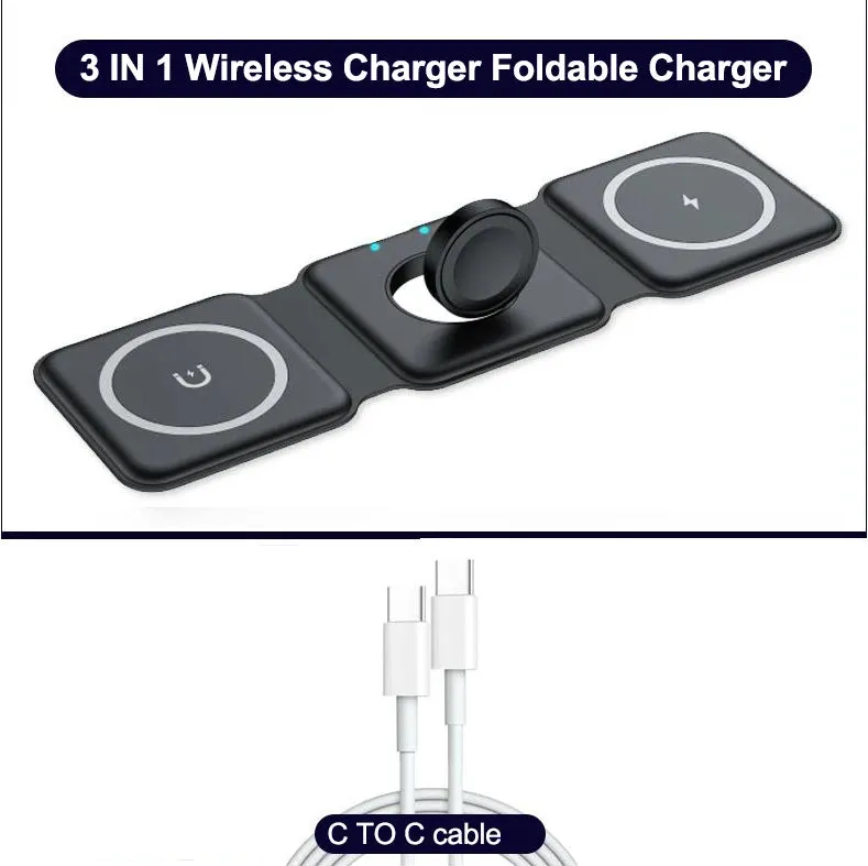 15W Magnetic Wireless Charger for Iphone 13 12 11 XR 8 Apple Airpods Pro iWatch Portable Foldable Fast Charging Dock 3 in 1