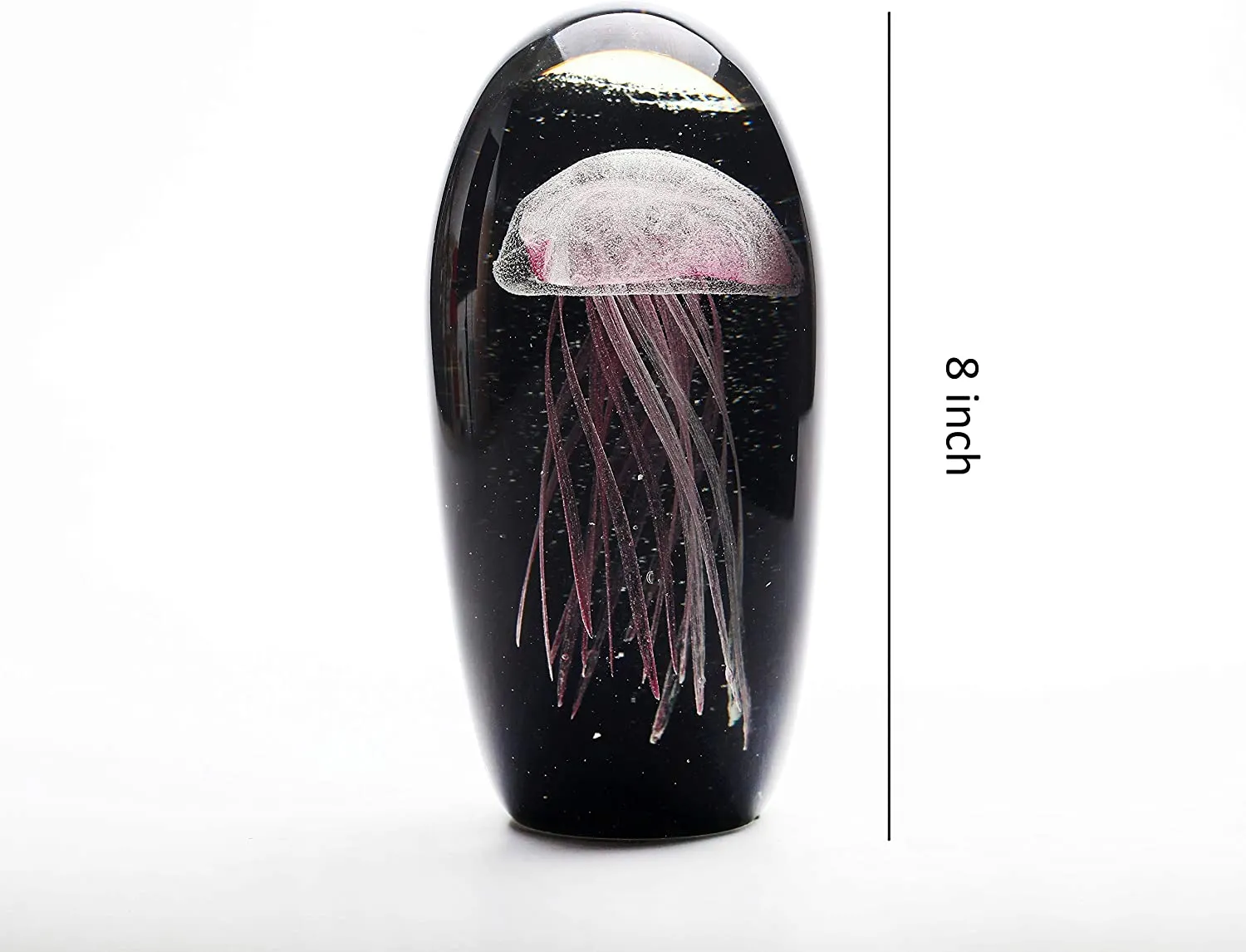 8 Inch Glass Jellyfish Paperweight, Glass Paperweight Figurine Glow in The Dark (Black