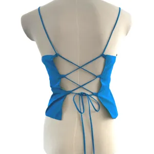 Bright Winter Peacock Shimmer Backless Lace-up Top