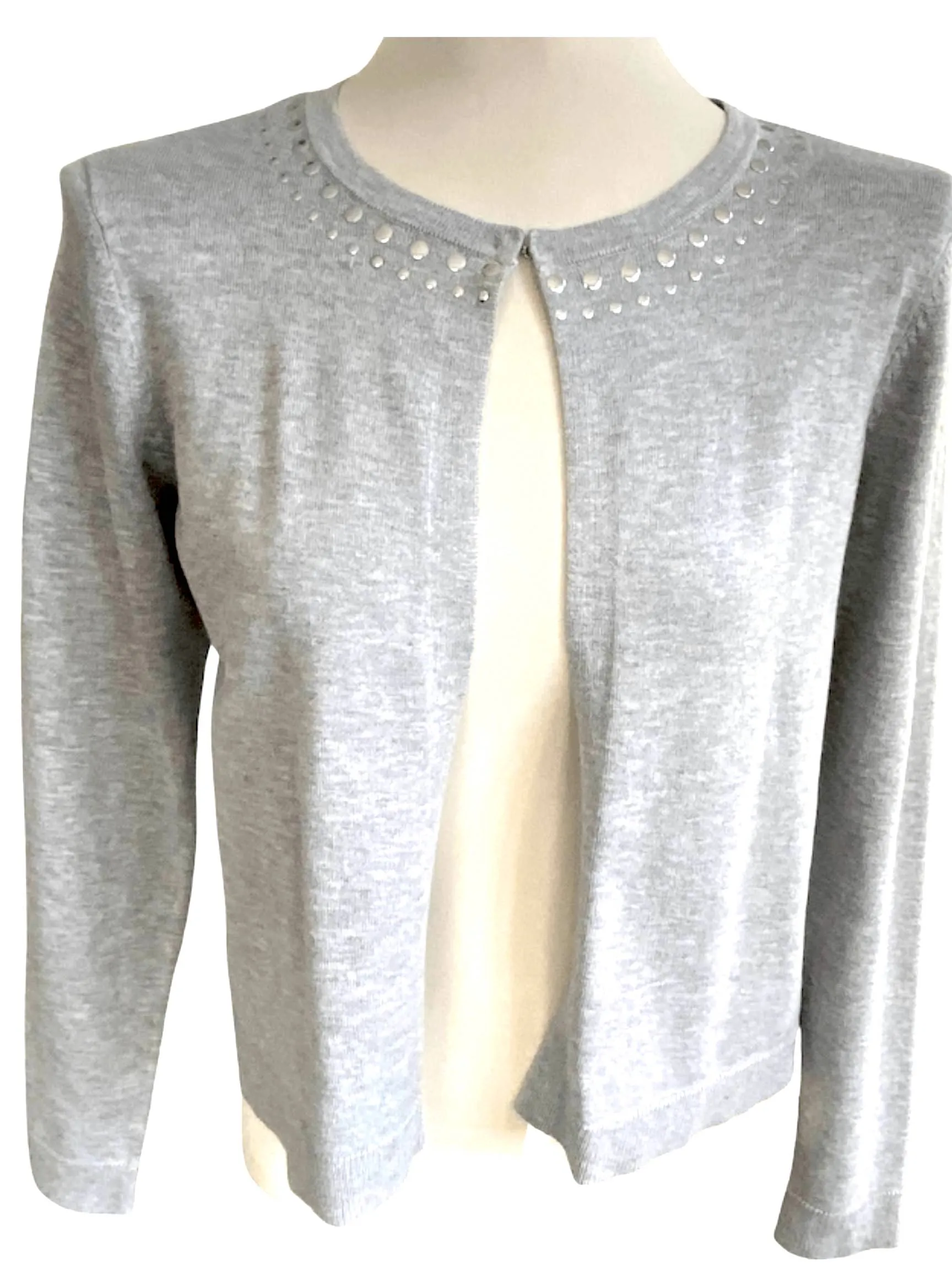 Cool Winter Gray Studded Cardigan Sweater
