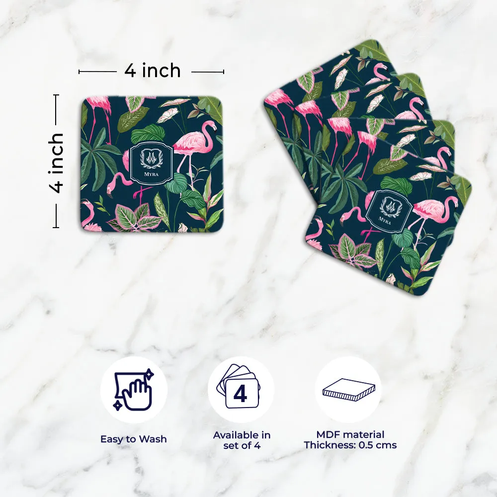Flamingo Foliage Tableware Set (4 Placemats & 4 Casters)