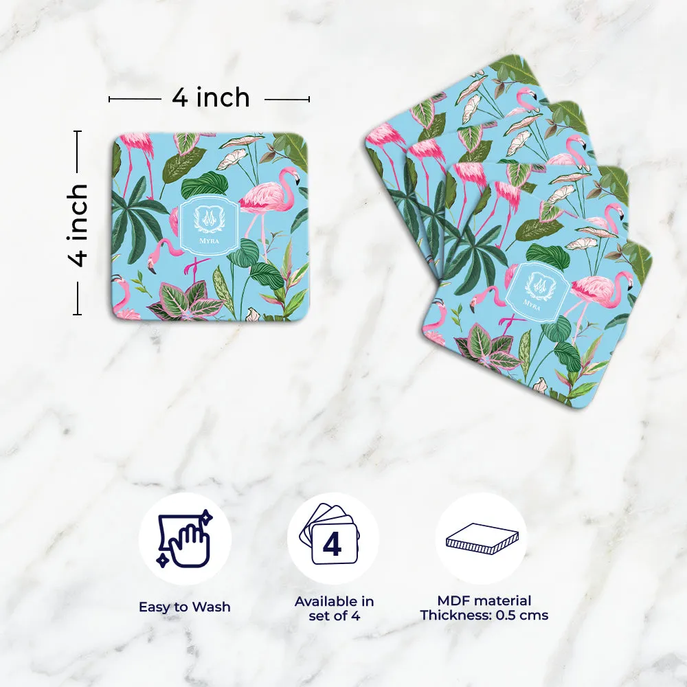 Flamingo Foliage Tableware Set (4 Placemats & 4 Casters)