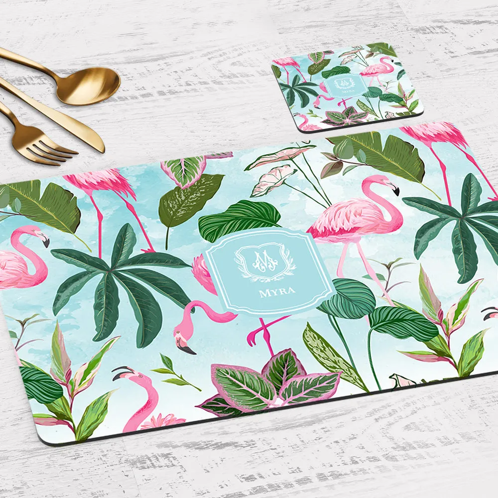 Flamingo Foliage Tableware Set (4 Placemats & 4 Casters)