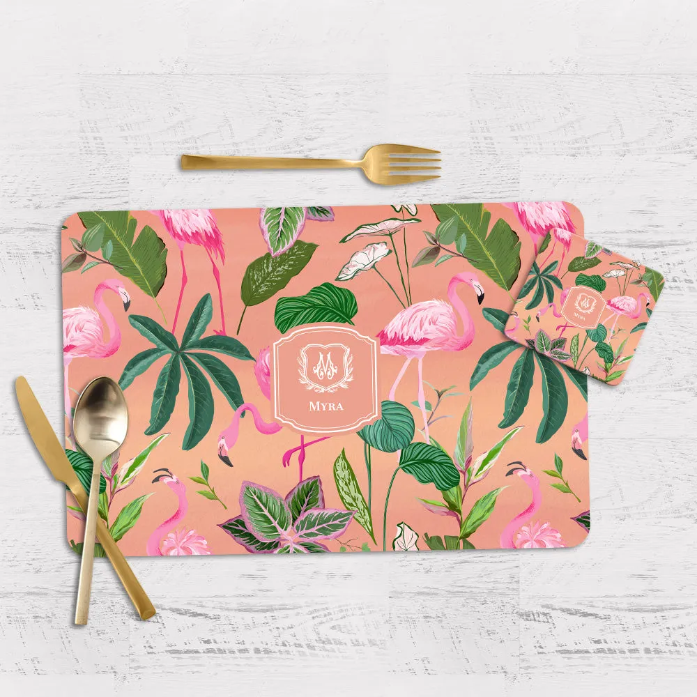 Flamingo Foliage Tableware Set (4 Placemats & 4 Casters)