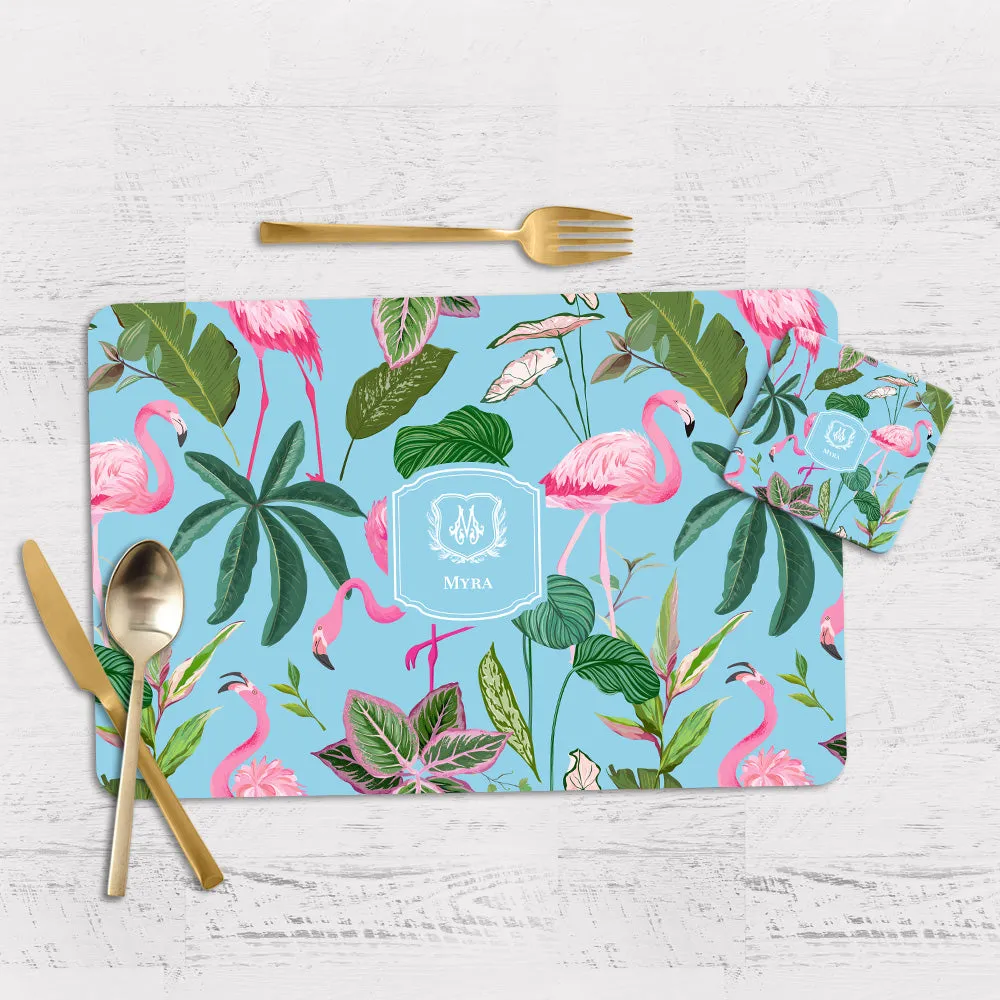 Flamingo Foliage Tableware Set (4 Placemats & 4 Casters)
