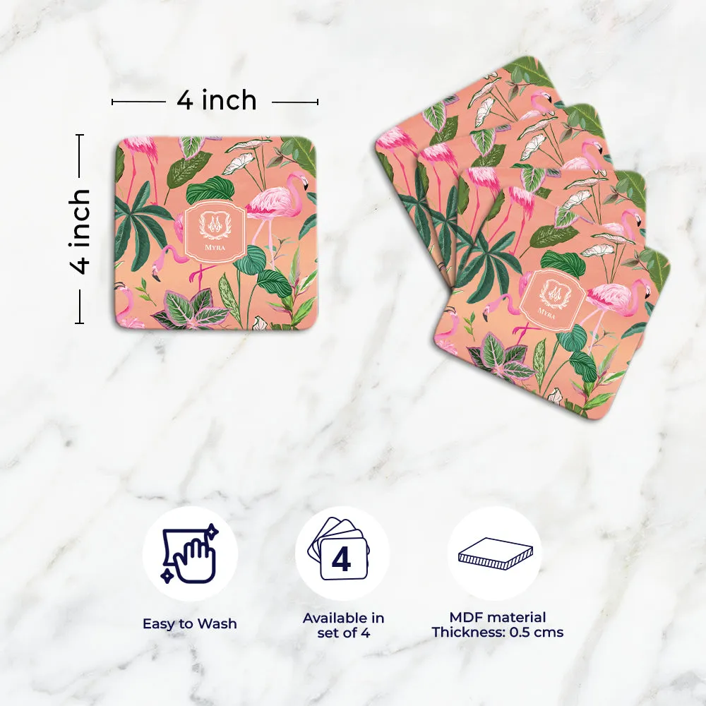 Flamingo Foliage Tableware Set (4 Placemats & 4 Casters)