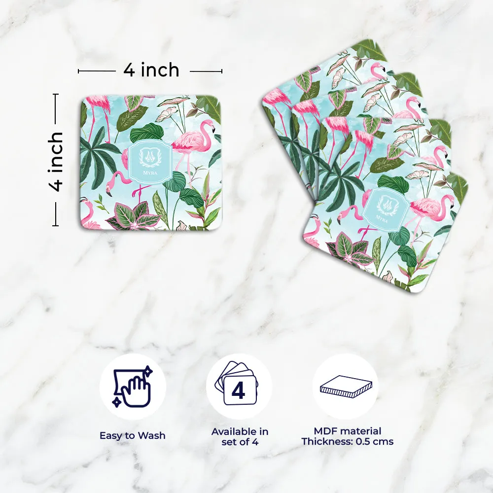 Flamingo Foliage Tableware Set (4 Placemats & 4 Casters)