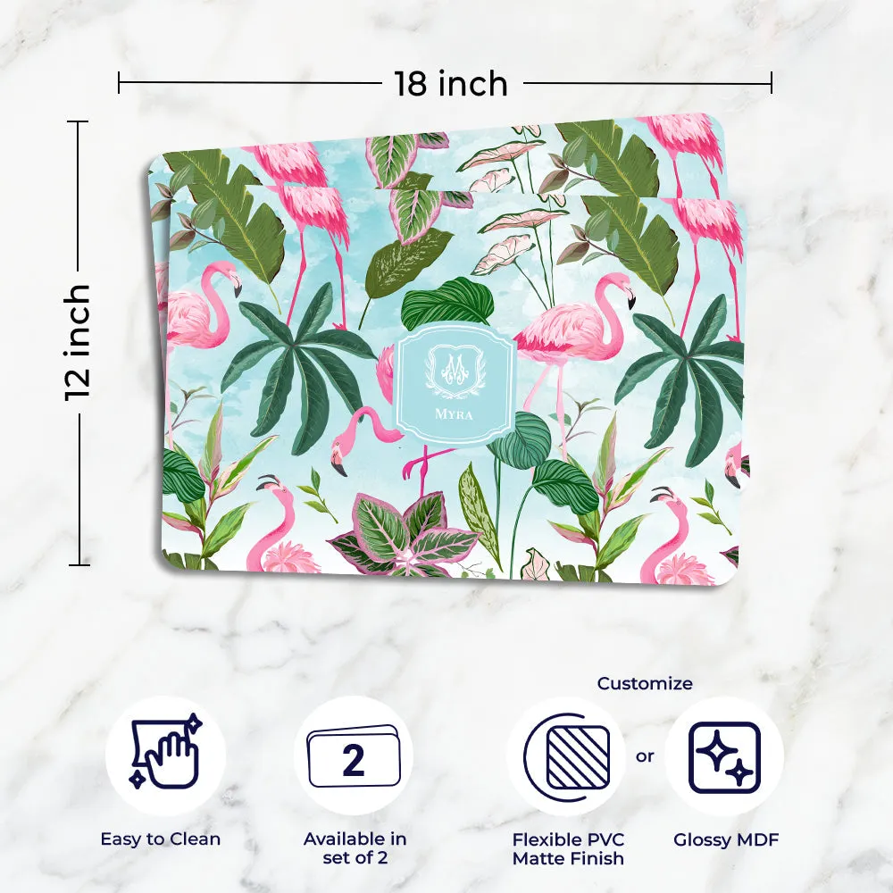 Flamingo Foliage Tableware Set (4 Placemats & 4 Casters)