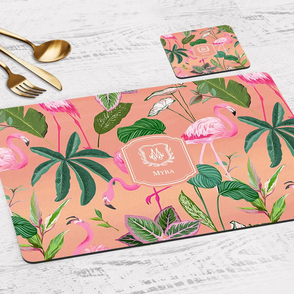 Flamingo Foliage Tableware Set (4 Placemats & 4 Casters)