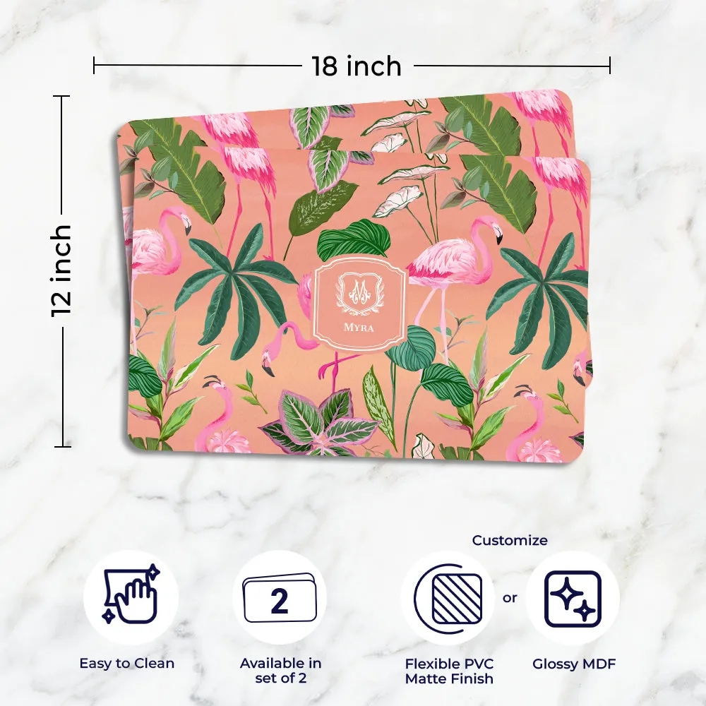 Flamingo Foliage Tableware Set (4 Placemats & 4 Casters)