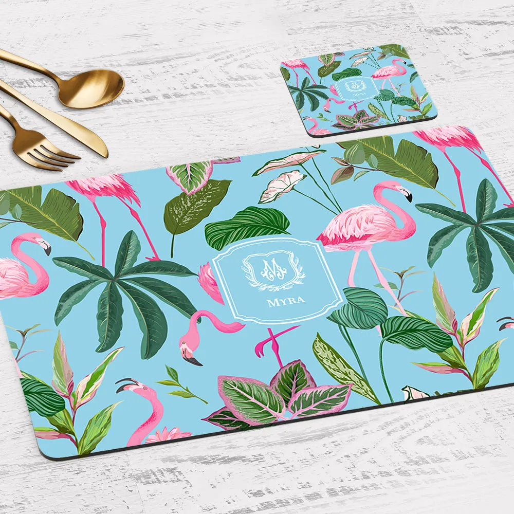 Flamingo Foliage Tableware Set (4 Placemats & 4 Casters)