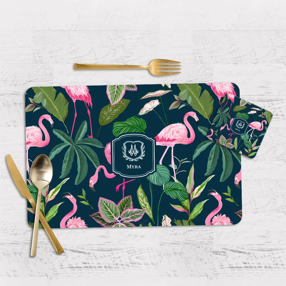 Flamingo Foliage Tableware Set (4 Placemats & 4 Casters)