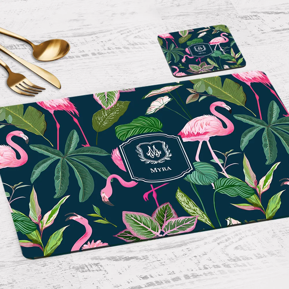 Flamingo Foliage Tableware Set (4 Placemats & 4 Casters)