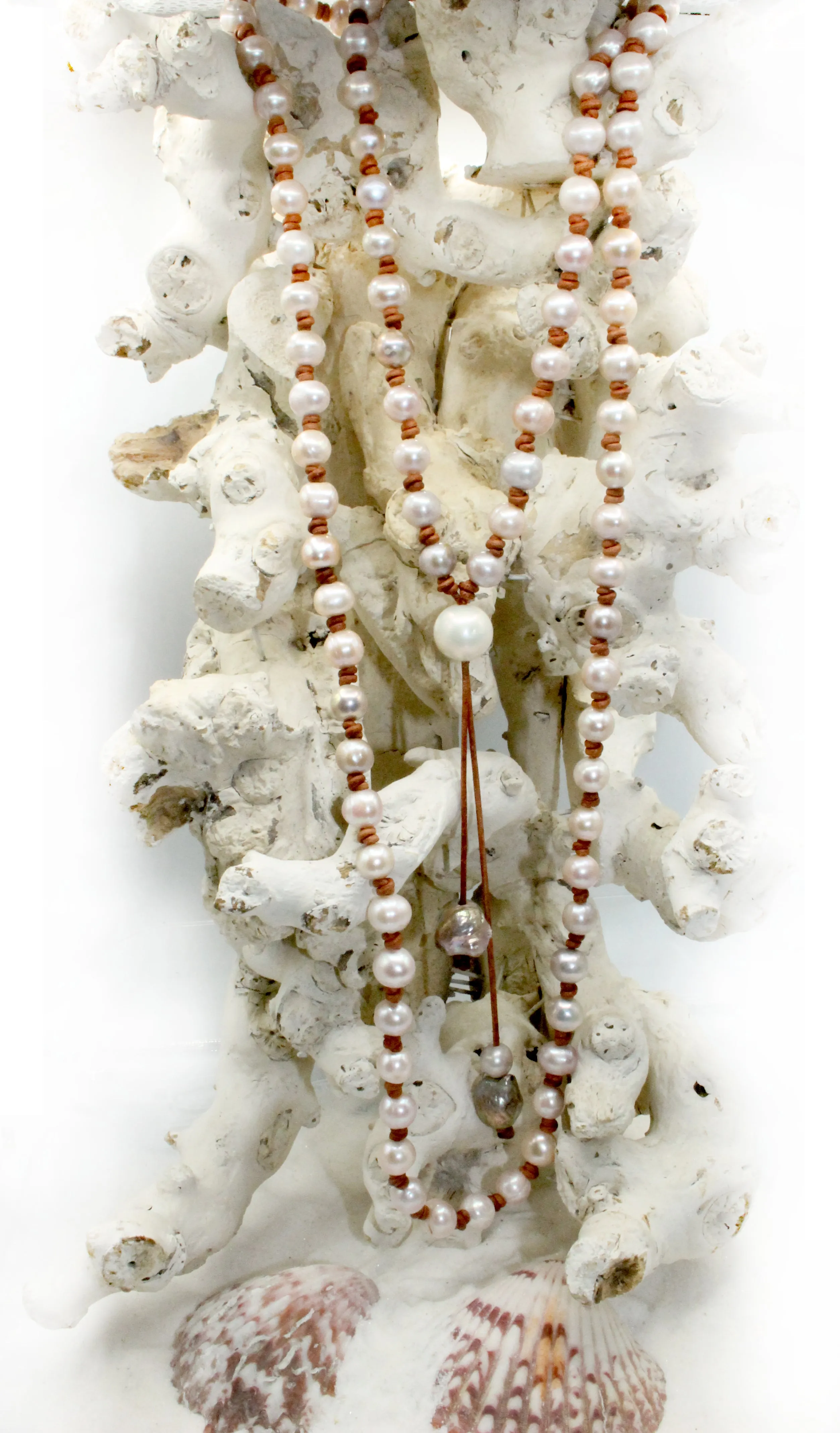 HC Handmade Freshwater White Pearl Necklace 26" to 30"