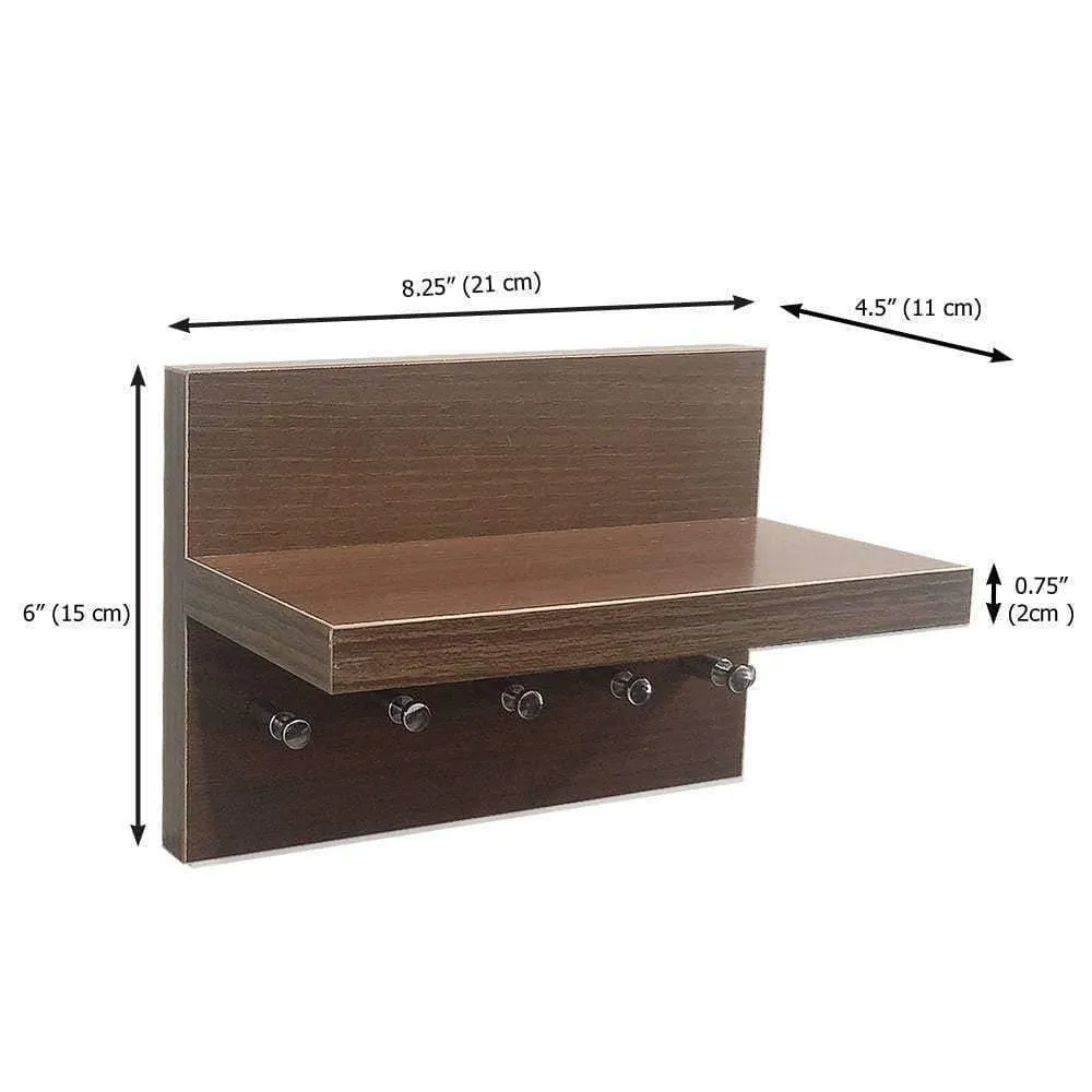 Omega 1 Wall Key Holder with Décor Shelf, Walnut