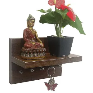 Omega 1 Wall Key Holder with Décor Shelf, Walnut