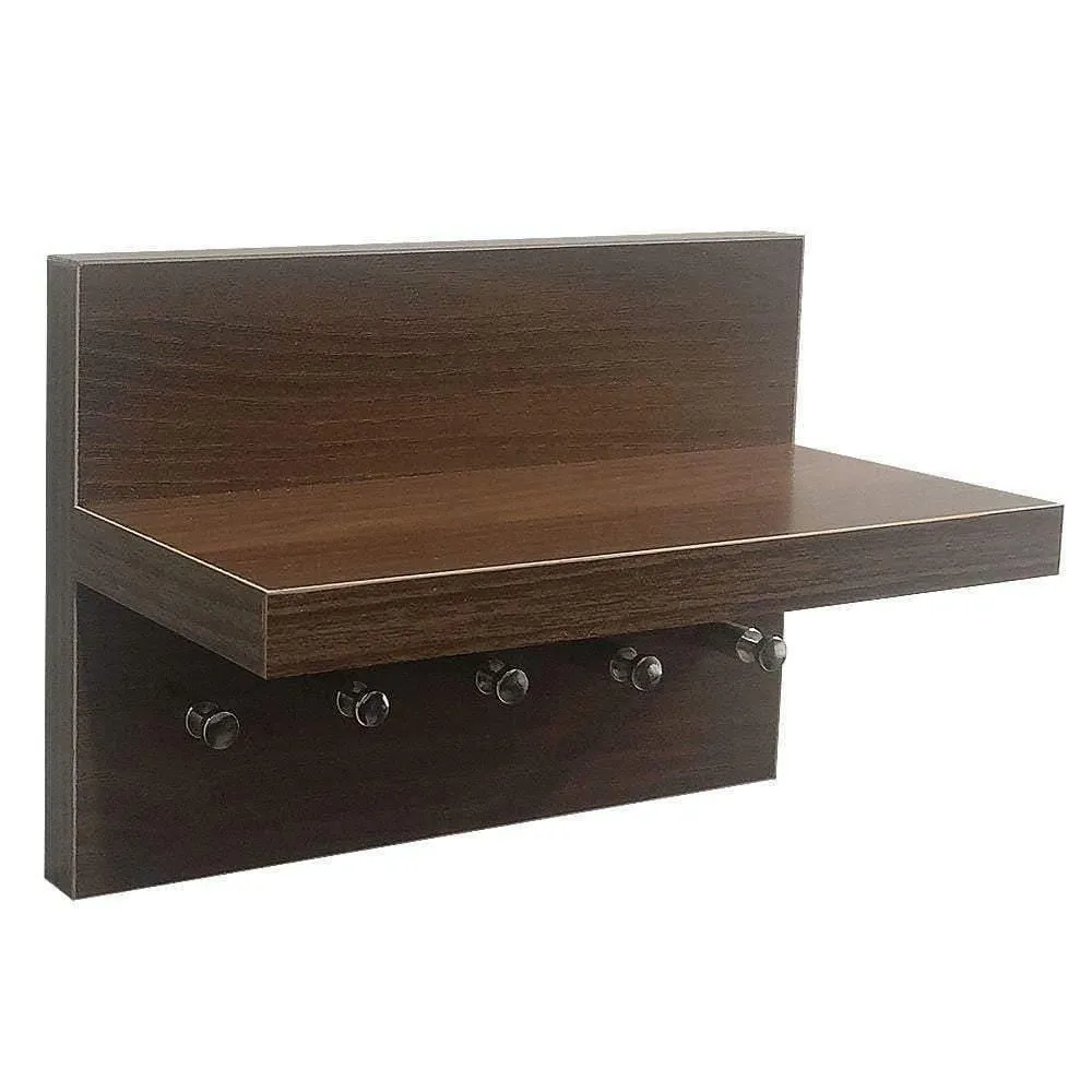 Omega 1 Wall Key Holder with Décor Shelf, Walnut