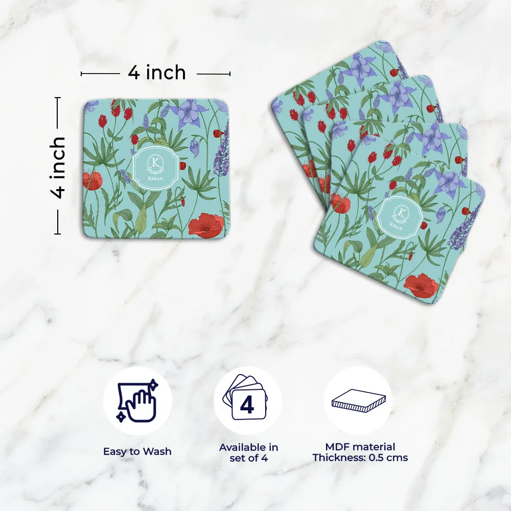 Scarlet Bloom Tableware Set (4 Placemats & 4 Casters)