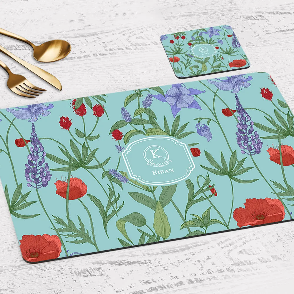 Scarlet Bloom Tableware Set (4 Placemats & 4 Casters)