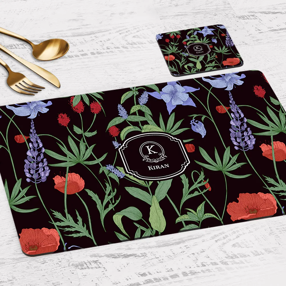 Scarlet Bloom Tableware Set (4 Placemats & 4 Casters)