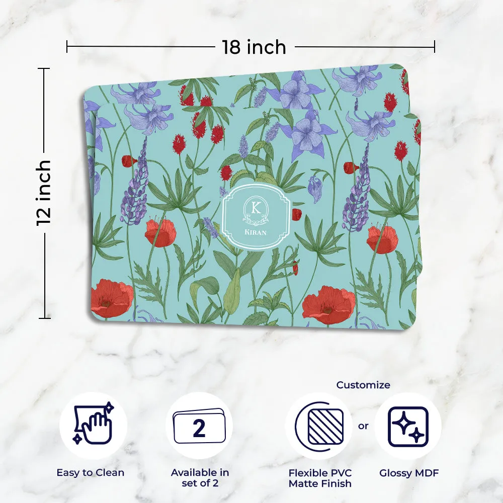 Scarlet Bloom Tableware Set (4 Placemats & 4 Casters)