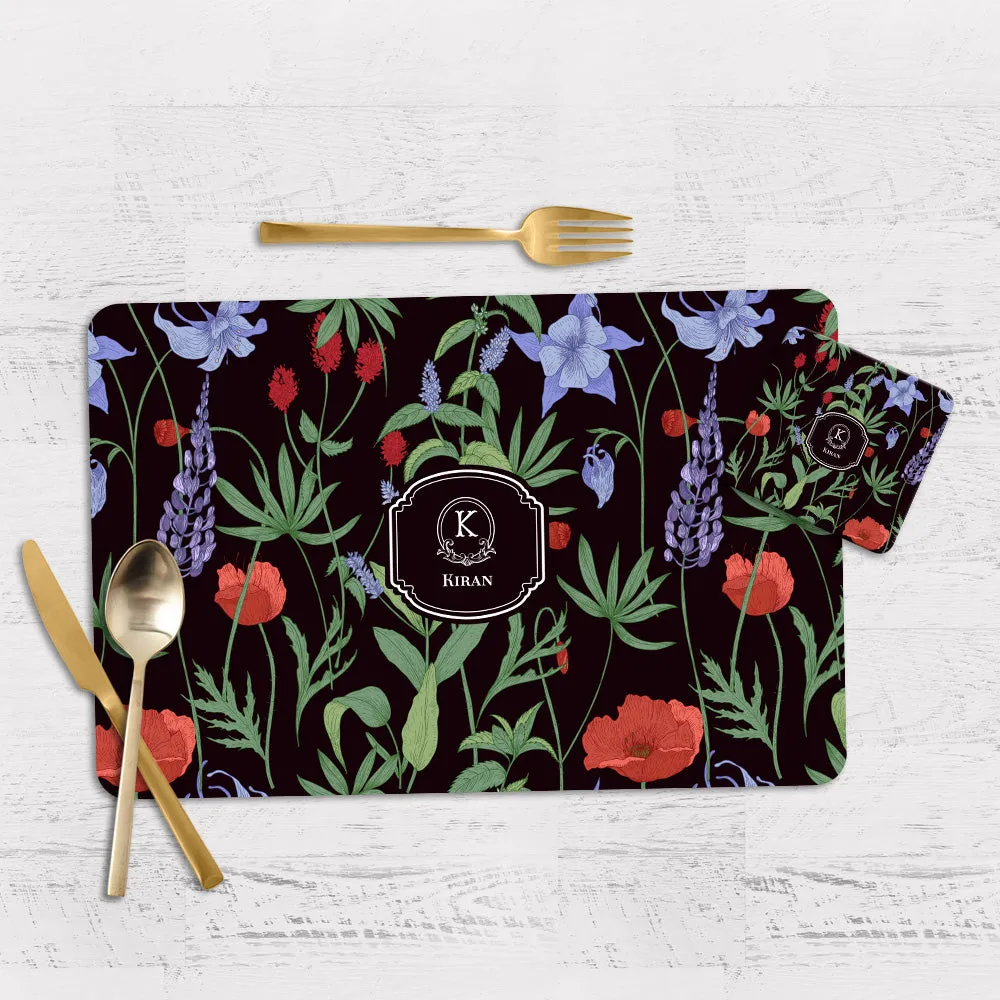 Scarlet Bloom Tableware Set (4 Placemats & 4 Casters)