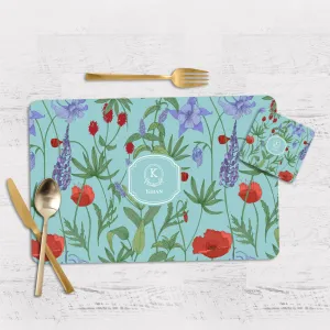 Scarlet Bloom Tableware Set (4 Placemats & 4 Casters)