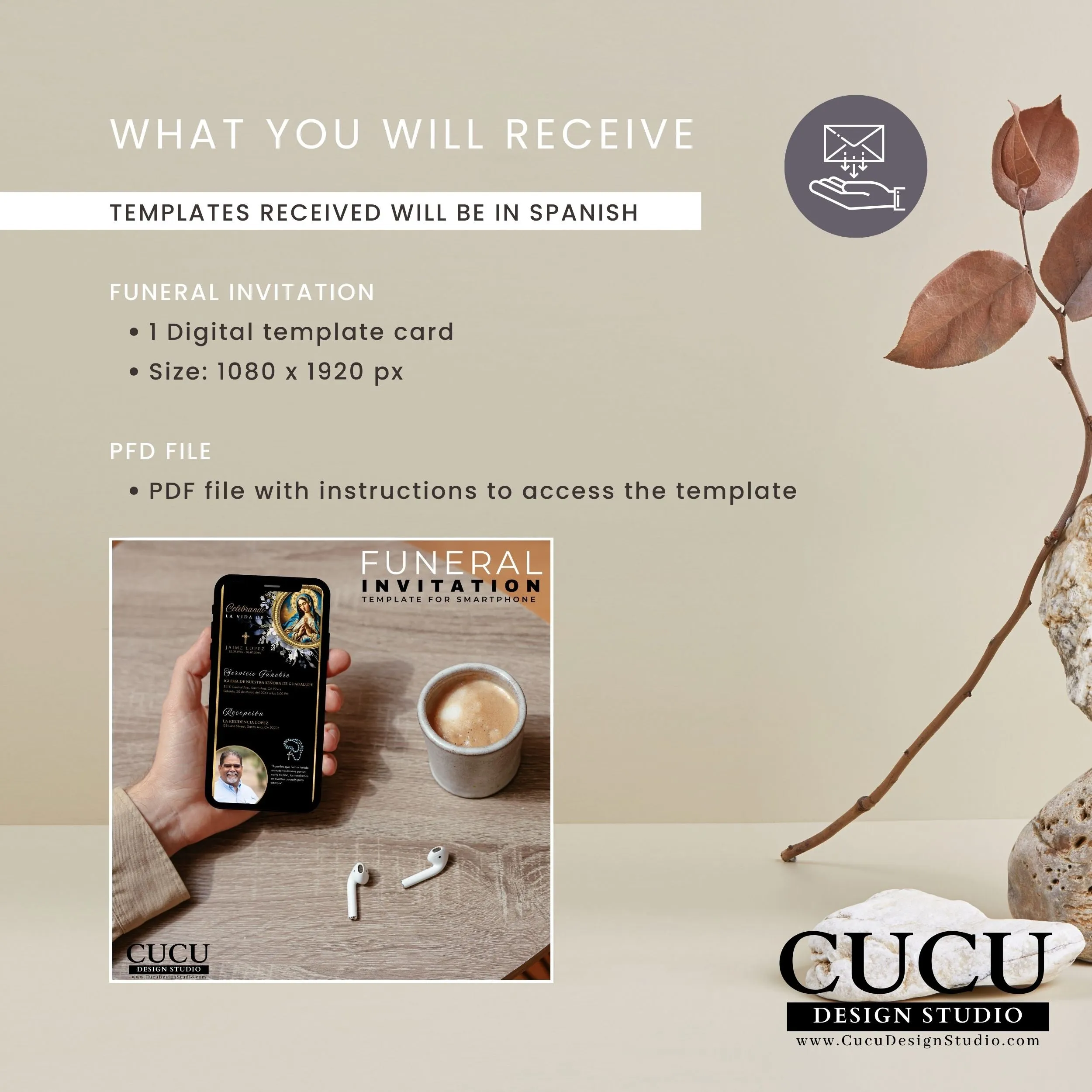 Spanish Digital Catholic Virgin Mary Funeral Invitation Template