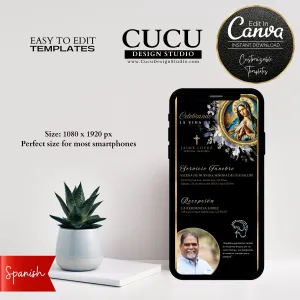 Spanish Digital Catholic Virgin Mary Funeral Invitation Template