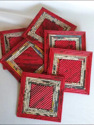 Square Natural Coasters Red And Natural