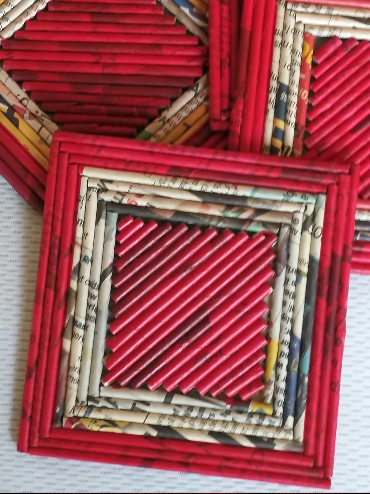 Square Natural Coasters Red And Natural