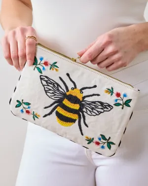 Sweet Bee - Embroidered Pouch - Cream
