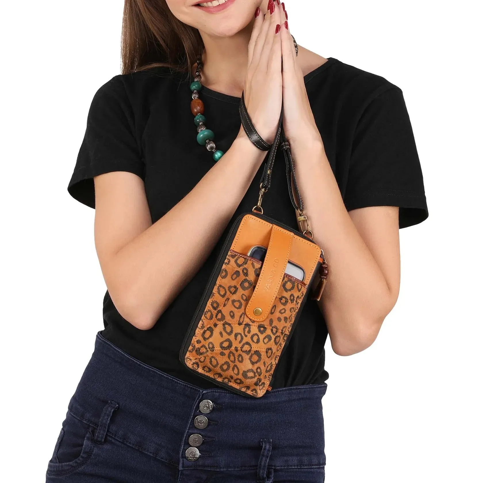 VAAN & CO Prism Cheetah Cellphone Crossbody Wallet