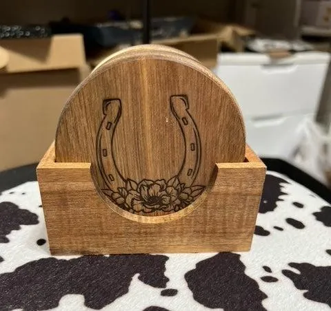 Wood Western Horseshoe Set of 8 Coasters