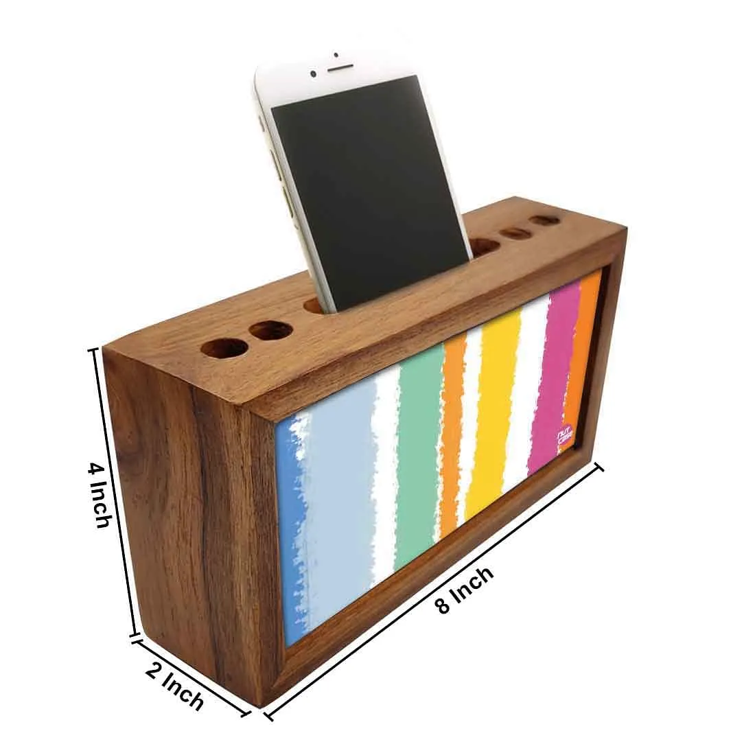 Wooden desk pen mobile organizer - Colorful Stripes